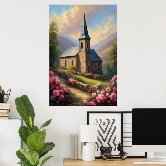 Rose Embrace, eine mittelalterliche Kirche Poster (Heimbüro)