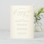 Rose "Engagement Party Champagne" Gold Typografie Einladung (Stehend Vorderseite)