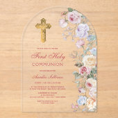 Rose Erste Kommune Acryleinladungen (Vorderseite)