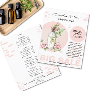 Rose Essenzielle Öle Aquarell Flasche Promo Flyer