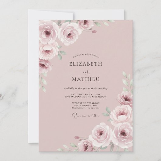Rose Ethereal Floral Wedding Einladung (Vorderseite)