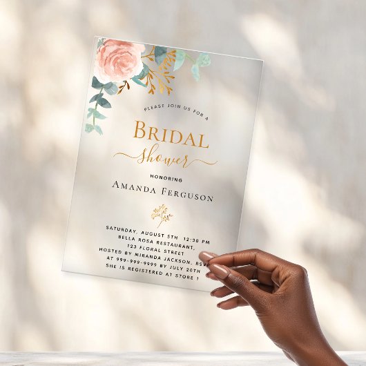 Rose Eukalyptus blush Brautparty Acryleinladungen