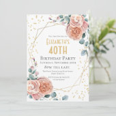 Rose & Eukalyptus Floral 40. Geburtstag Party Einladung (Stehend Vorderseite)