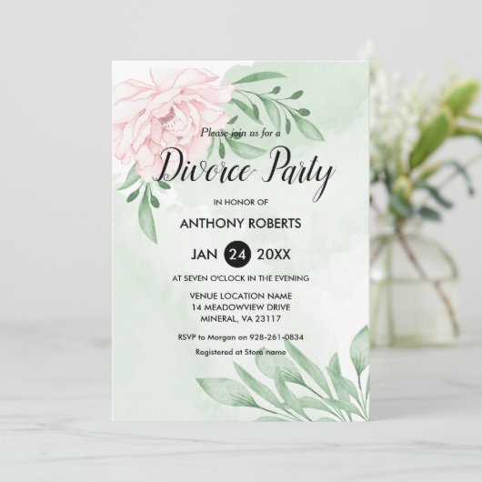 Rose Eukalyptus Foliage Scheidung Party Einladung (Stehend Vorderseite)