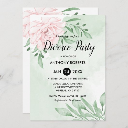 Rose Eukalyptus Foliage Scheidung Party Einladung (Vorne/Hinten)