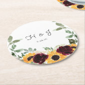 Rose Eukalyptus Monogram Runder Pappuntersetzer (Angewinkelt)