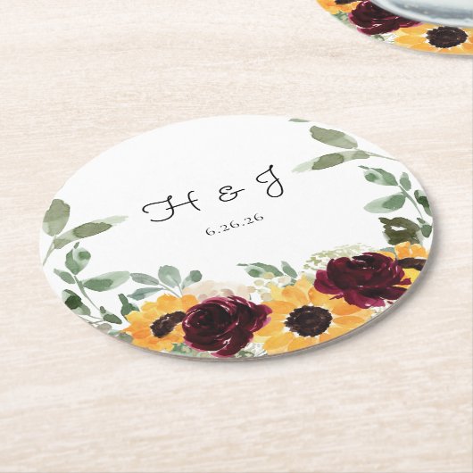 Rose Eukalyptus Monogram Runder Pappuntersetzer (Angewinkelt)