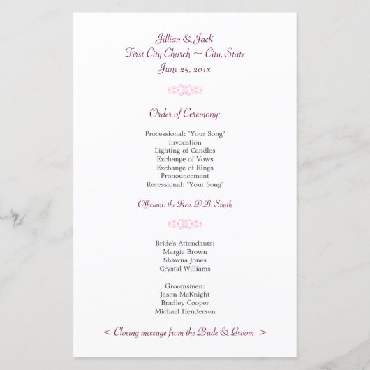 Rose Fantasy Wedding Program (Rückseite)
