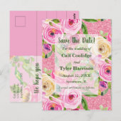 Rose Farbe Rosa Glitzer Save the Date Postkarte (Vorne/Hinten)