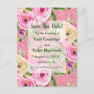Rose Farbe Rosa Glitzer Save the Date Postkarte