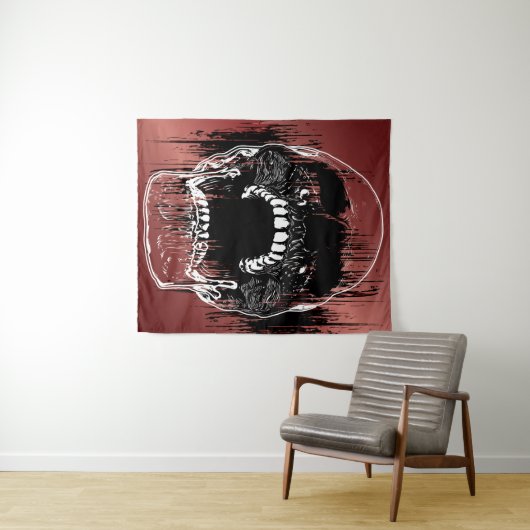 Rose-Farbenwand Thema "Menschlicher Schädel" Wandteppich (Beispiel (Horizontal))