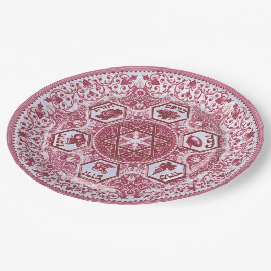 Rose-Farbiger Passahfest Seder Pappteller (Schrägansicht)