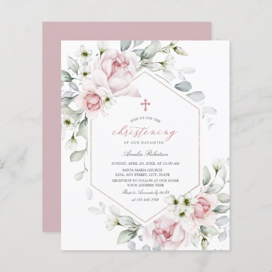 Rose feiern | Einladung zur Blumenwasserfarbe (Vorne/Hinten)