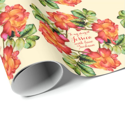 Rose feines Kunstmuster personalisierte Ausdrucksf Geschenkpapier (Rolleneckpunkt)