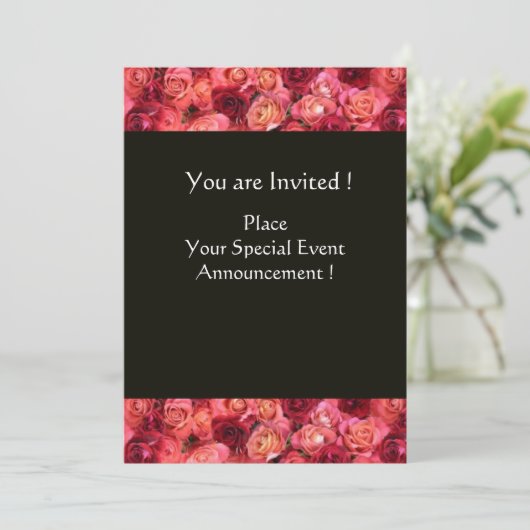 ROSE FELD MONOGRAM, rosa, rot Einladung (Stehend Vorderseite)