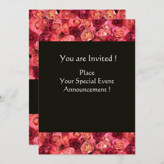 ROSE FELD MONOGRAM, rosa, rot Einladung (Vorne/Hinten)