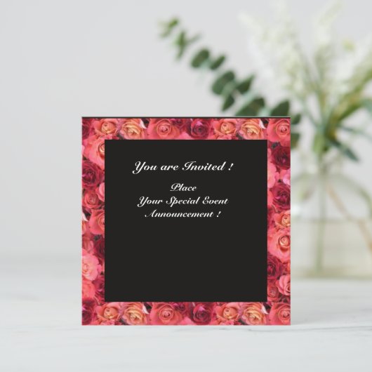 ROSE FELD MONOGRAM, rosa, rot Einladung (Stehend Vorderseite)