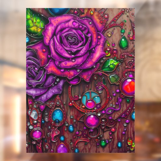 Rose Fensteraufkleber (Blatt 2)