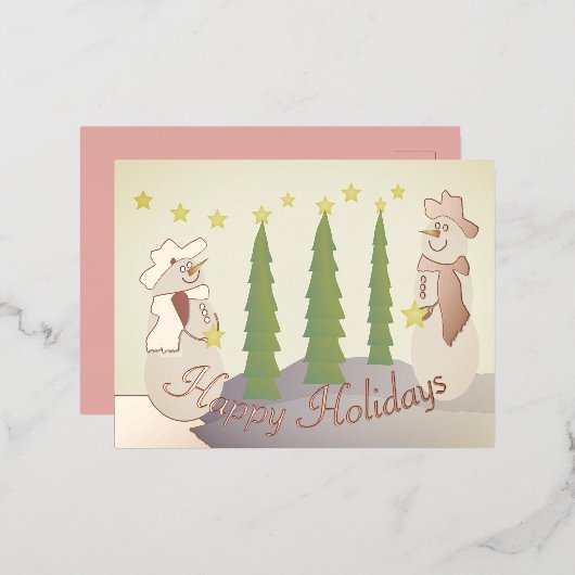 Rose Festivals Snowman Folien Feiertagspostkarte (Vorderseite/Rückseite)