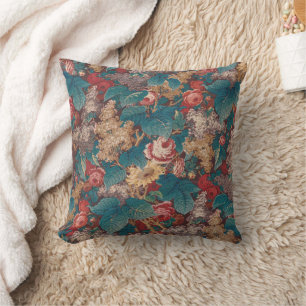 Rose, Flieder, großes Blätter-Muster Vintage-Garte Kissen