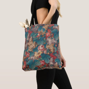 Rose, Flieder, großes Blätter-Muster Vintage-Garte Tasche