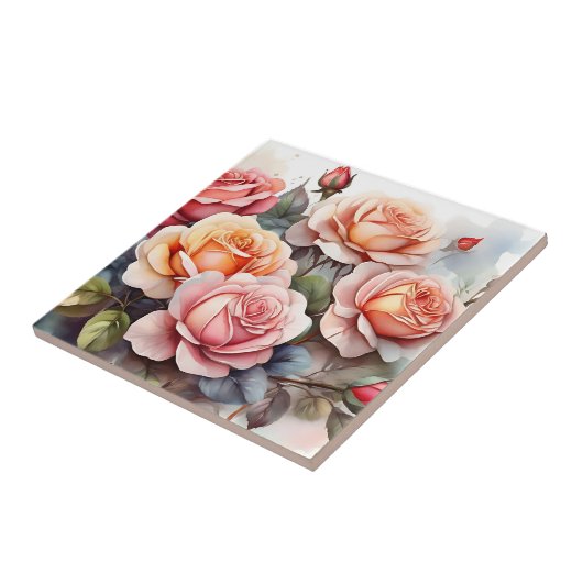 Rose Flora Romantische Wasserfarben Fliese (Seite)