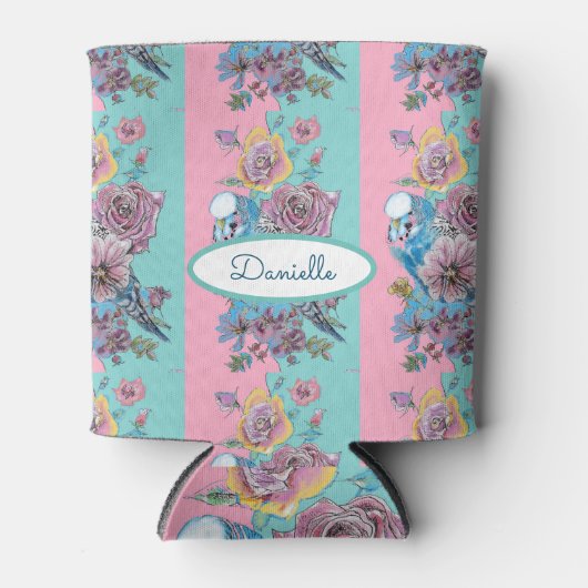 Rose Flora Rose Budgie Bird Weibchen Pink Aqua Dosenkühler (Vorderseite)