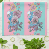 Rose Flora Rose Budgie Bird Weibchen Pink Aqua Geschirrtuch (Gefaltet)