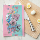 Rose Flora Rose Budgie Bird Weibchen Pink Aqua Geschirrtuch (Viertel Falte)