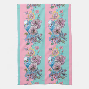 Rose Flora Rose Budgie Bird Weibchen Pink Aqua Geschirrtuch