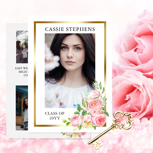 Rose Floral 4 Foto Collage Gold Frame Abschluss Ankündigung