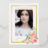 Rose Floral 4 Foto Collage Gold Frame Abschluss Folieneinladung (Vorderseite)