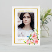 Rose Floral 4 Foto Collage Gold Frame Abschluss Folieneinladung (Stehend vorne)