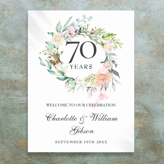 Rose Floral 70. Hochzeitstag Begrüßungszeichen Poster