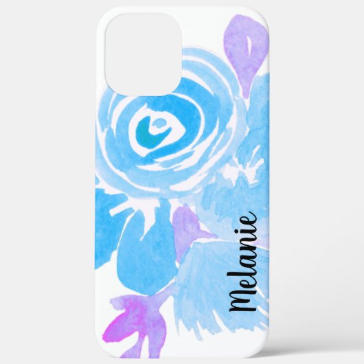 Rose Floral Blau Lila Mit Monogramm Case-Mate iPhone Hülle (Rückseite)