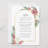 Rose Floral Blended Family Monogram Wedding Einladung (Vorderseite)