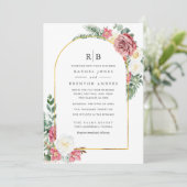 Rose Floral Blended Family Monogram Wedding Einladung (Stehend Vorderseite)