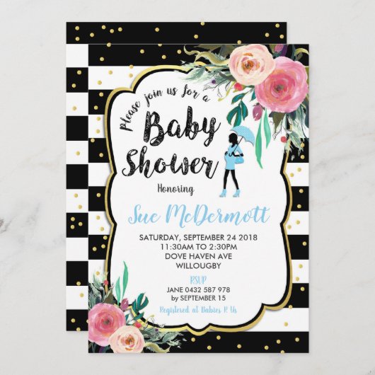 Rose Floral Blume Kinderdusche Einladung Junge (Vorne/Hinten)