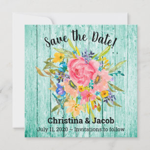 Rose Floral Bouquet Aqua Save the Date Feiertagskarte