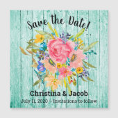Rose Floral Bouquet Aqua Save the Date Magnetkarte (Vorderseite)