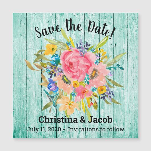Rose Floral Bouquet Aqua Save the Date Magnetkarte (Vorderseite)