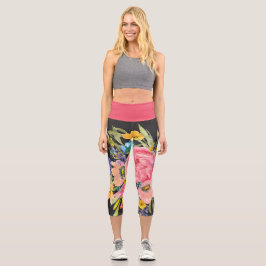 Rose Floral Bouquet Capri Leggings