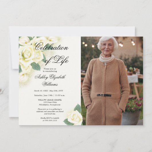 Rose Floral Bouquet Foto Feier des Lebens Einladung (Vorderseite)