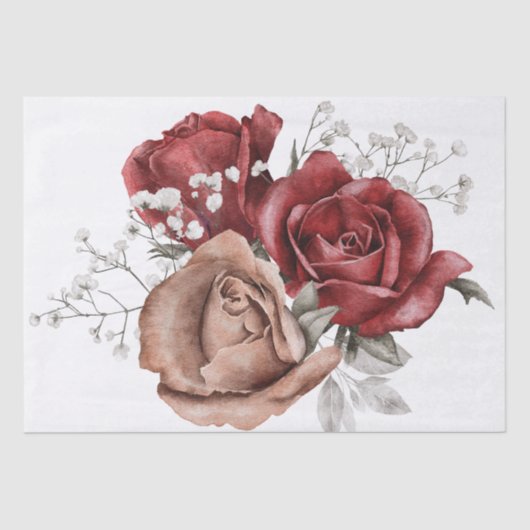 Rose Floral Bouquet Wasserfarbe Decoupage Seidenpapier (Vorderseite)