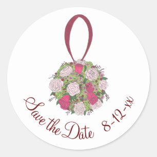 Rose Floral Bridal Bouquet Hochzeit Speichern Sie  Runder Aufkleber