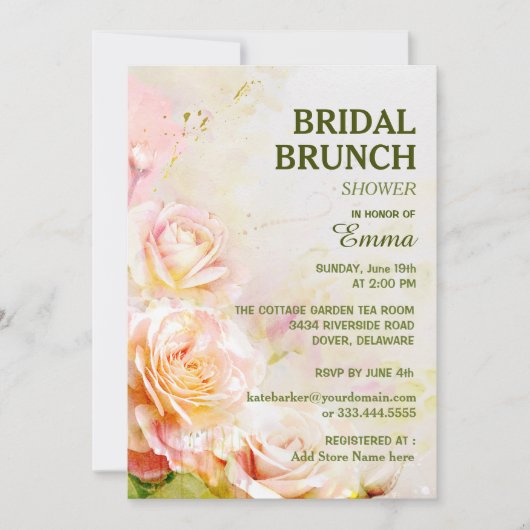Rose Floral Bridal Brunch Dusche Einladung (Vorderseite)