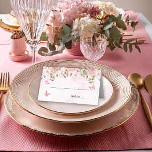Rose Floral Butterfliegen   Rosa Marmor Platzkarte