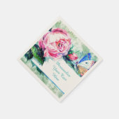 Rose Floral & Butterfly Wasserfarbe personalisiere Serviette (Ecke)
