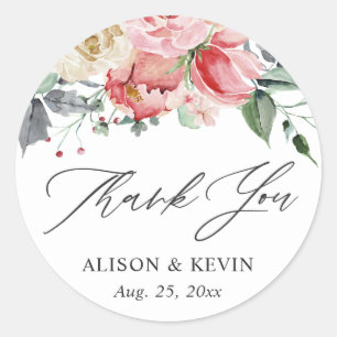 Rose Floral Danke Runder Aufkleber