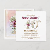 Rose Floral E 40. Geburtstag Party Einladung (Vorne/Hinten)